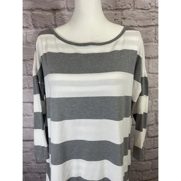 GARNET HILL Women S Double Layer Knit Dress Gray White Stripe Tunic Stretch 9159 - Picture 5 of 8
